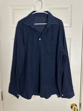 NEW Zaful Corduroy Navy Ribbed Long Sleeve Shirt Men Size XXL Winter Fall